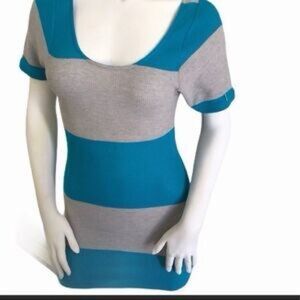 Free People Blue and Gray Knit Top